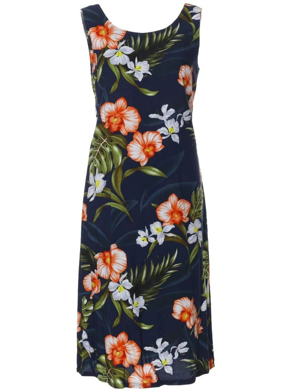 Passion Orchids Bias Sleeveless Knee Length Dress Navy KY