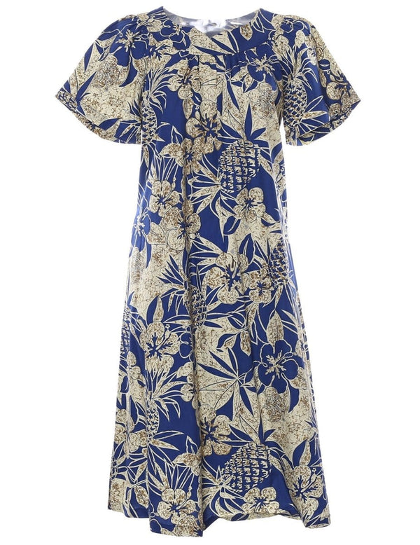 Pineapple Garden Hawaiian Muumuu Navy