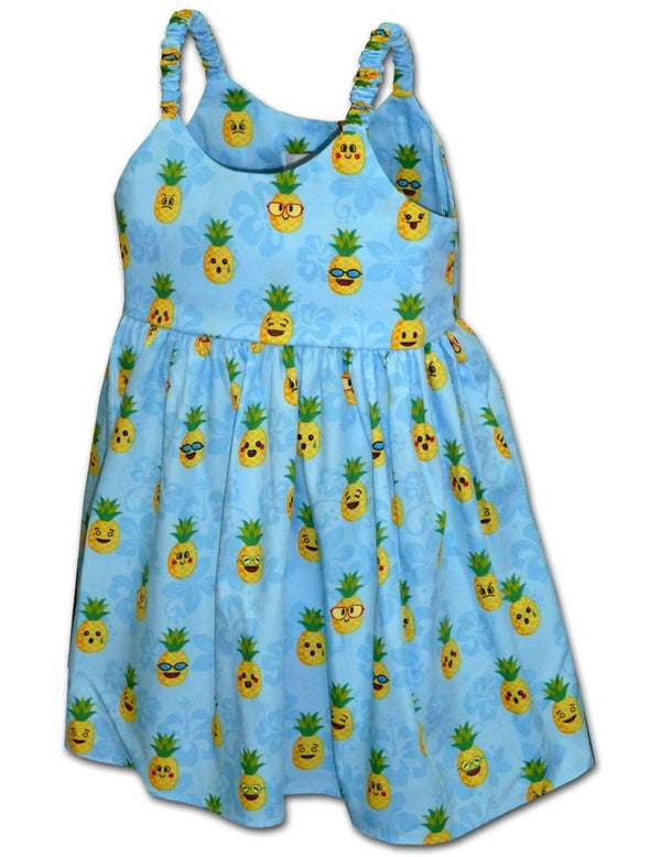 Pineapples Emoji Girl's Sundress Light Blue