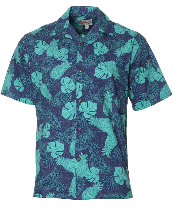Pineapples Monstera Hawaiian Shirt Navy