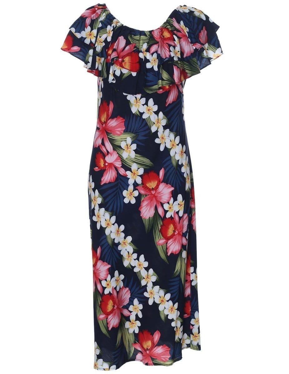 Plumeria Orchid Panel Off Shoulder Short Hawaiian Dress Shaka Time Hawaii Plumeria Orchid Panel Off Shoulder Short Hawaiian Dress Shaka Time Hawaii
