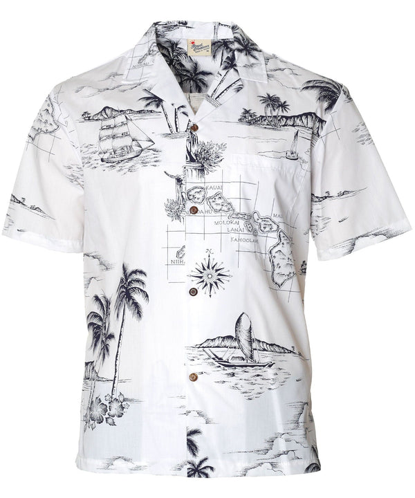 Poly Cotton Hawaiian Shirt Discover Hawaii Map White