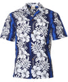 Poly Cotton Hawaiian Shirt Ilima Panel Leis Navy
