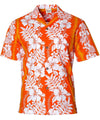Poly Cotton Hawaiian Shirt Ilima Panel Leis Orange