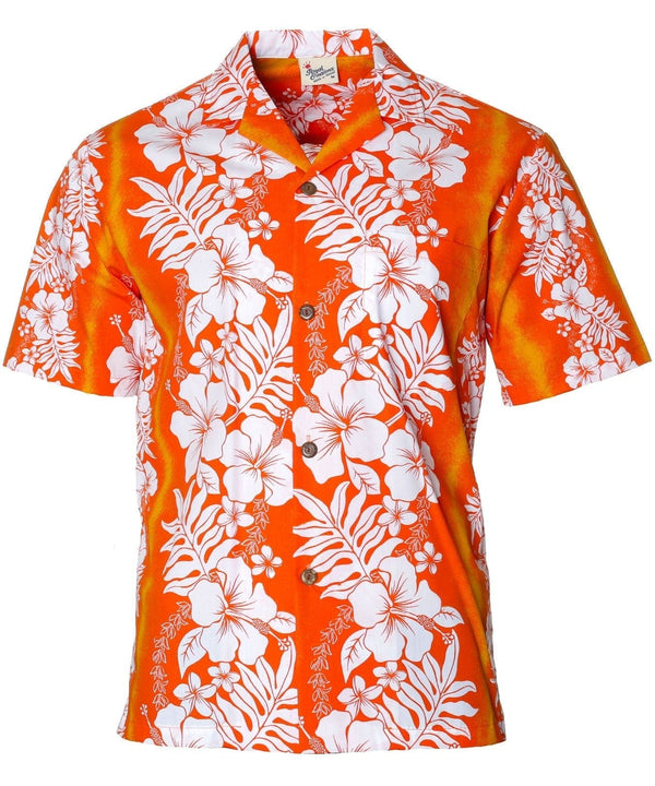 Poly Cotton Hawaiian Shirt Ilima Panel Leis Orange