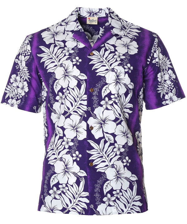 Poly Cotton Hawaiian Shirt Ilima Panel Leis Purple
