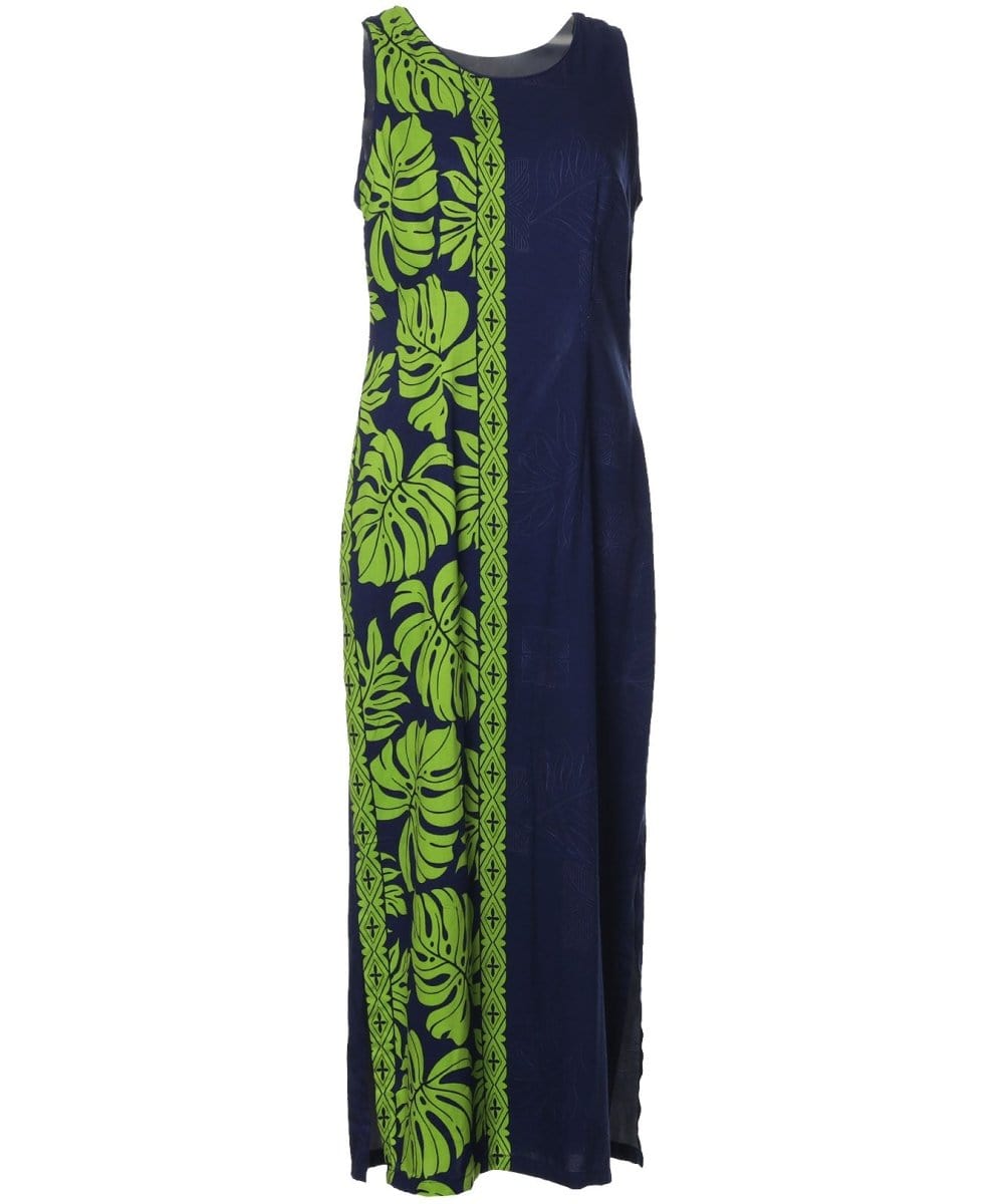 Prince Kuhio Sleeveless Long Maxi Hawaiian Dress Navy Lime Navy-Lime / L Prince Kuhio Sleeveless Long Maxi Hawaiian Dress Navy Lime Navy-Lime / L