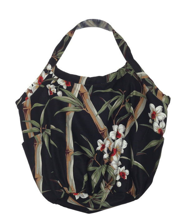 Large Tote Handbag Bamboo Orchids Black