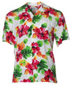 Rayon Aloha Shirt Hibiscus Watercolor White Two Palms