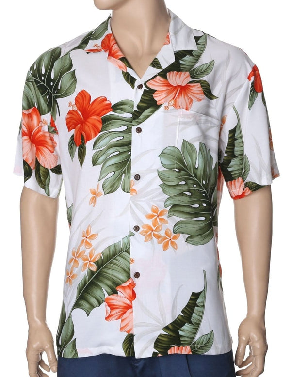 Rayon Hawaiian Shirt Waipio Hibiscus White