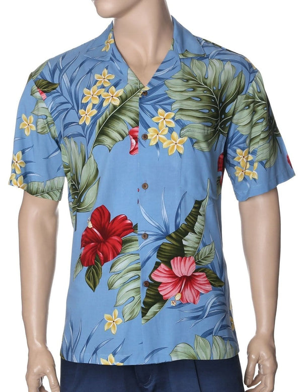 Rayon Hawaiian Shirt Waipio Hibiscus Blue