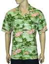 Rayon Aloha Diamond Head Hawaiian Shirt Green KY