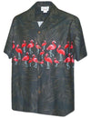 Red Flamingos Hawaiian Chest Border Shirt Black