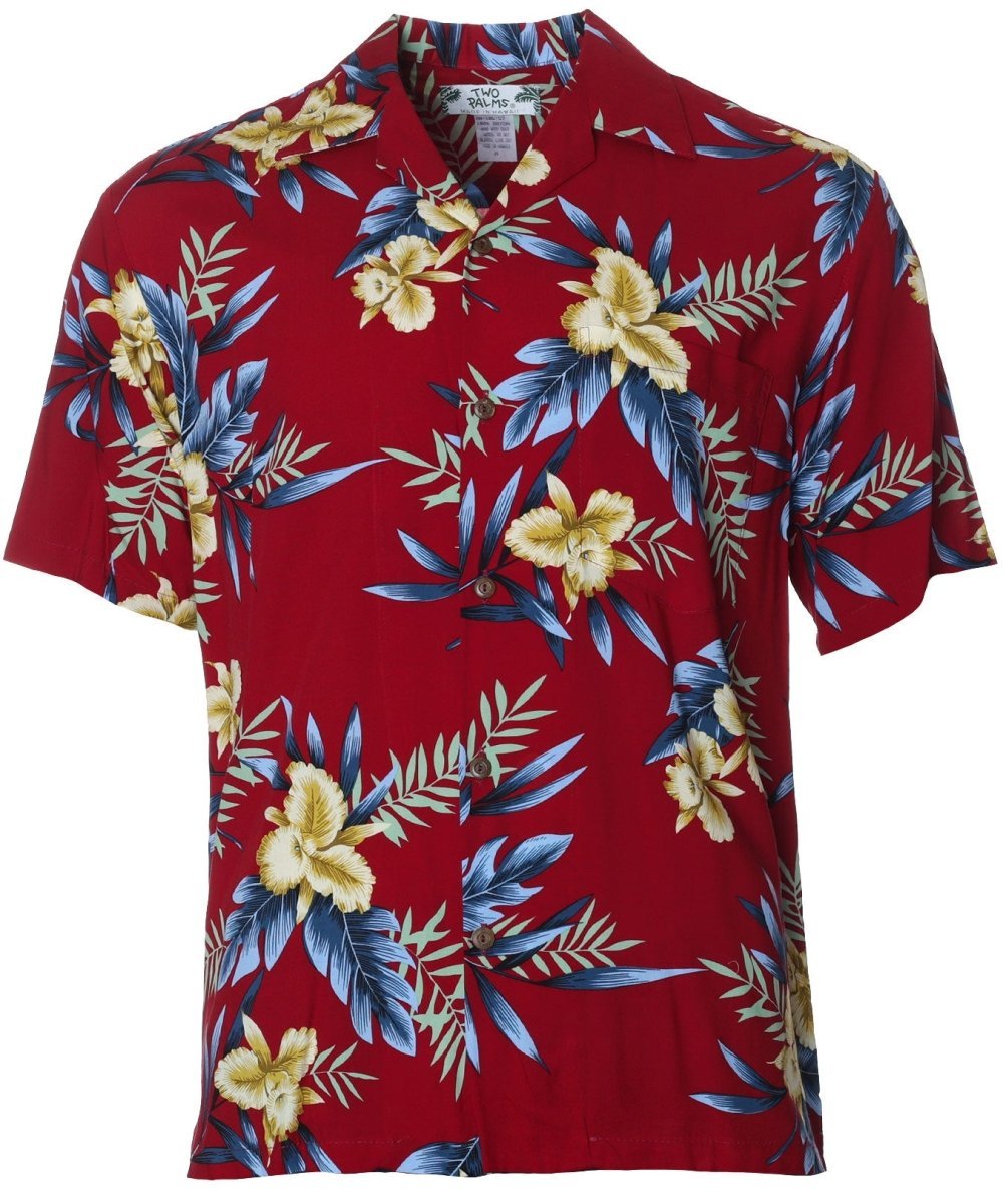 Two Palms Hawaii Red Hawaiian Aloha Shirt Okalani Red L Two Palms