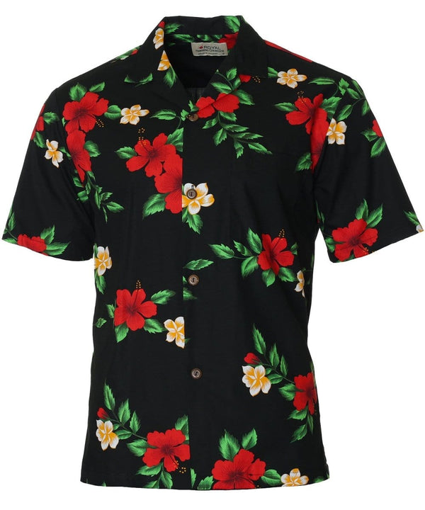 Red Hibiscus Men Hawaiian Shirt Black