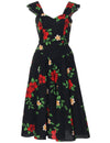 Red Hibiscus Sundress with Smock Back Black