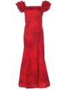 Red Long Ruffle Muumuu Dress Monstera Ceres Red