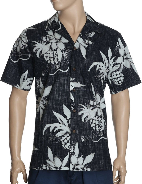 Reverse Fabric Pineapples and Ukuleles Shirt Black