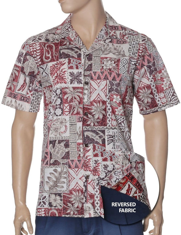 Reverse Fabric Tapa Honu Aloha Shirt Red