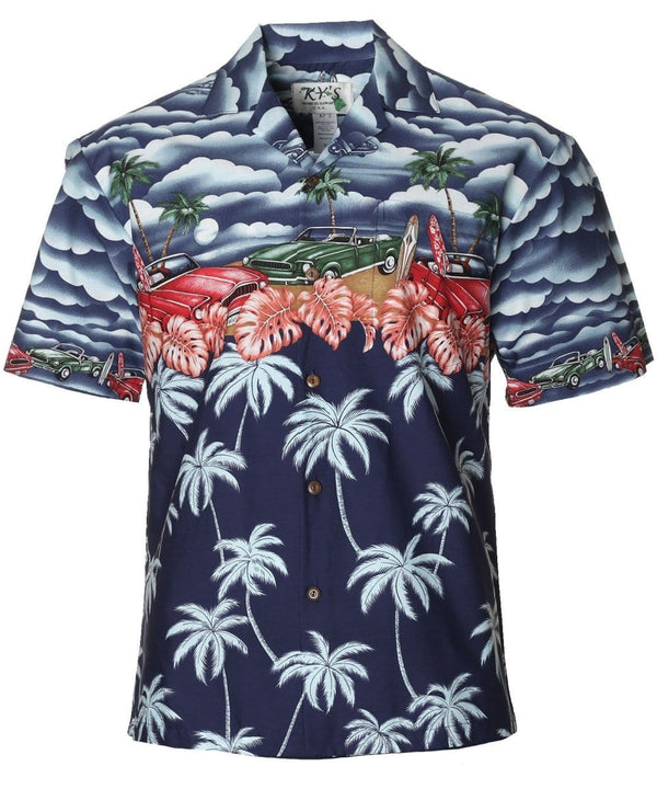 Ride to Paradise Chest Border Hawaiian Shirt Navy