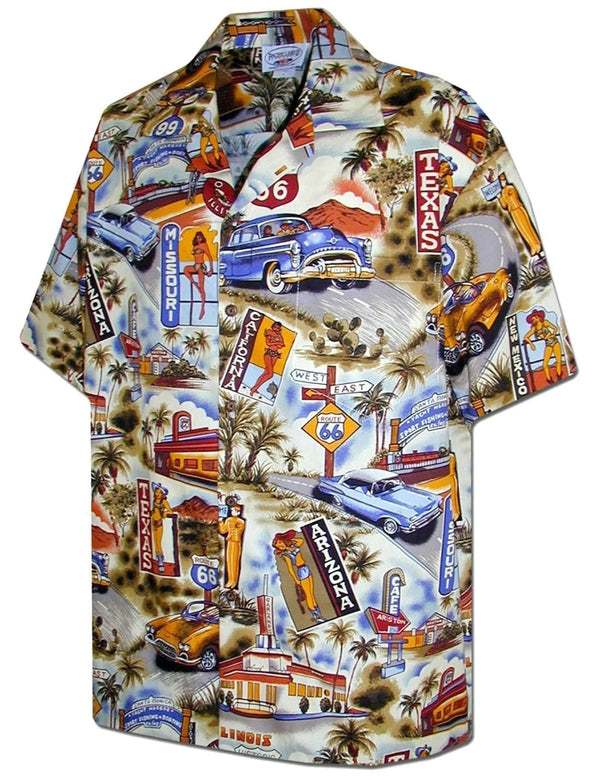 Route 66 Shirt Hawaiian Vacation Trip Khaki