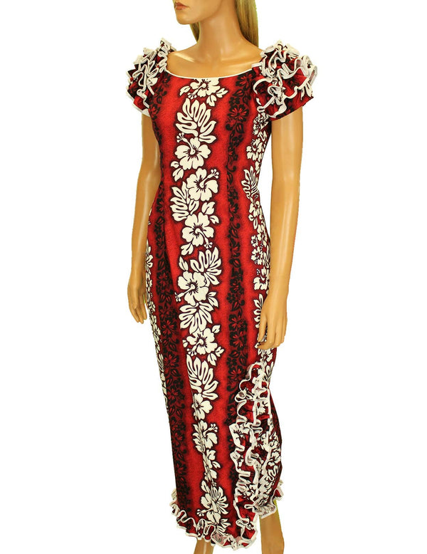 Long Muumuus Dress with Ruffle Hem and Slit Luna Design Red Royal Creations