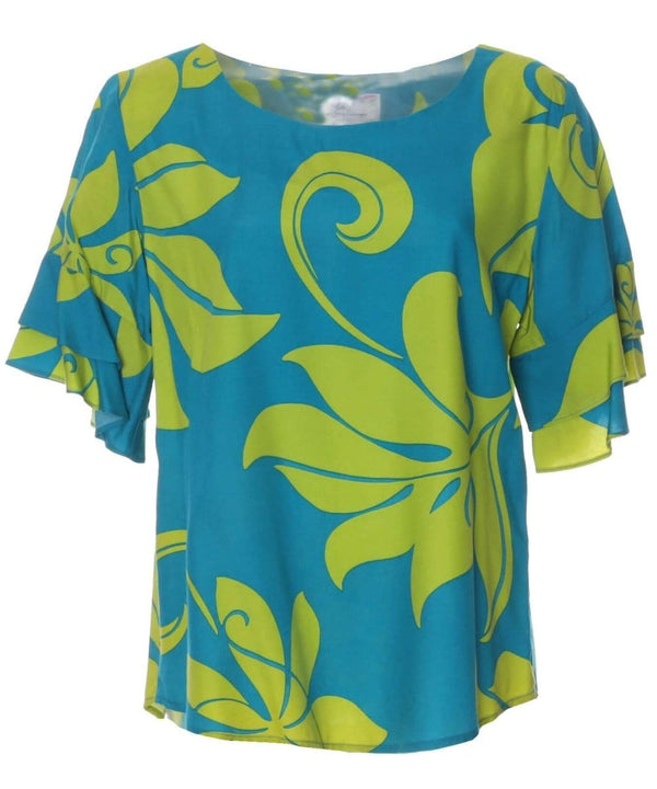 Ruffled Layered Sleeves Blouse Top ANUHEA Blue