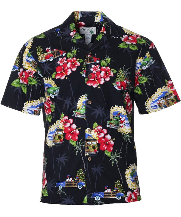 Santa Christmas Ride Aloha Shirt Black
