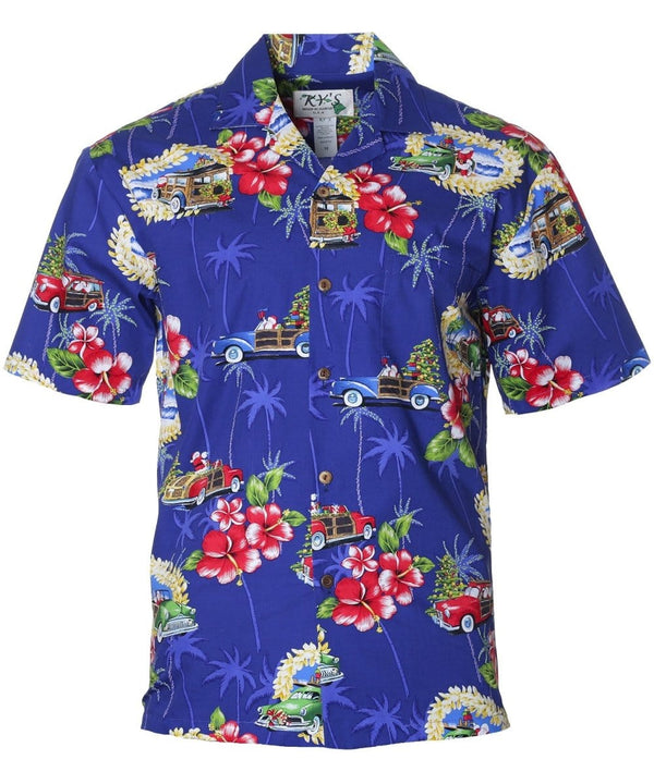 Santa Christmas Ride Aloha Shirt Royal