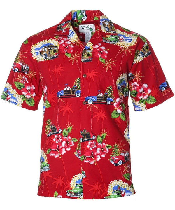 Santa Christmas Ride Aloha Shirt Red