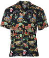 Santa Surf Shack Christmas Aloha Shirt Black