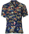 Santa Surf Shack Christmas Aloha Shirt Navy
