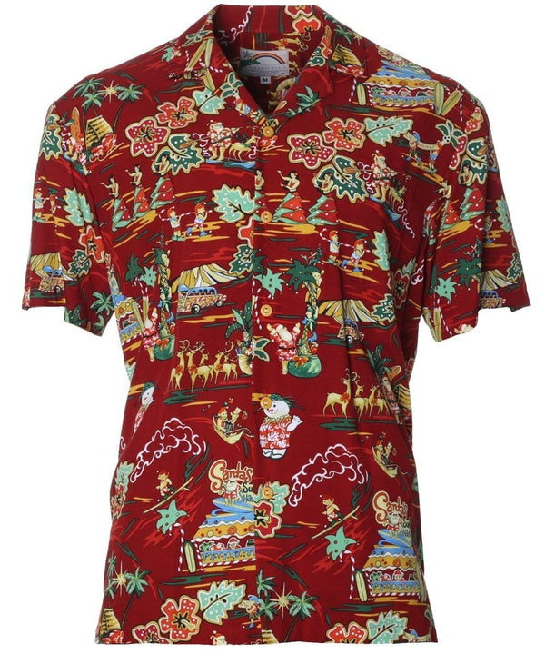 Santa Surf Shack Christmas Aloha Shirt Red