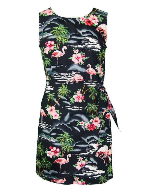 Tropical Flamingos Sarong Dress Black L