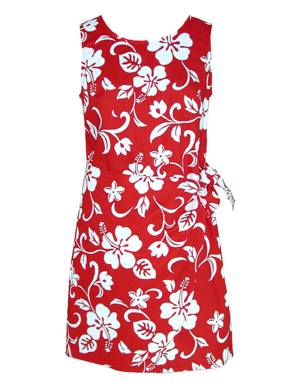 Women Short Sarong Dress Hibiscus Kaneohe Red