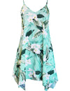 Hawaiian Short Dress Plumeria Maile with Scarf Hem Sage