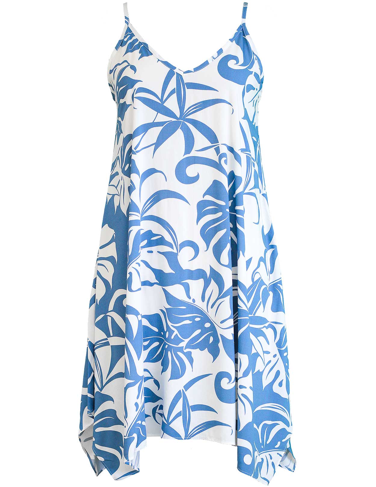 Short Hawaiian Dress Makena with Scarf Hem Ocean Blue / XS Short Hawaiian Dress Makena with Scarf Hem Ocean Blue / XS