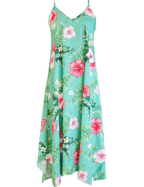 Wailana Maxi Long Hawaiian Dress with Scarf Hem Jade S
