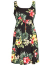Short Adjustable Waist Tie Hawaiian Dress Lihue Hibiscus Black