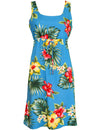Short Adjustable Waist Tie Hawaiian Dress Lihue Hibiscus Blue