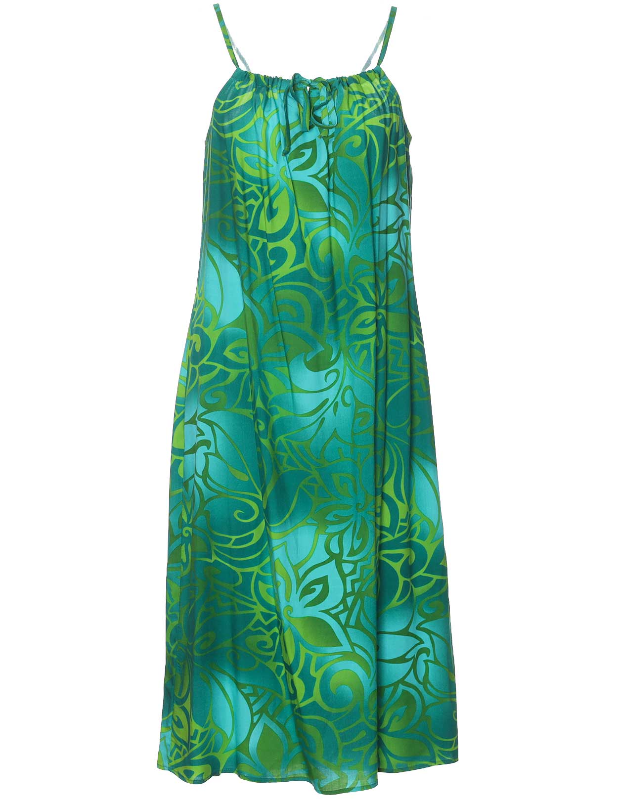 Midi Dress Spaghetti Straps Tribal Tiare Green / M Midi Dress Spaghetti Straps Tribal Tiare Green / M