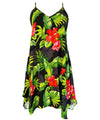 Short Hawaiian Dress with Scarf Hem Ewa Hibiscus Black
