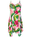 Short Hawaiian Dress with Scarf Hem Ewa Hibiscus Coral