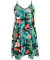 Short Hawaiian Dress with Scarf Hem Palms Hibiscus Black