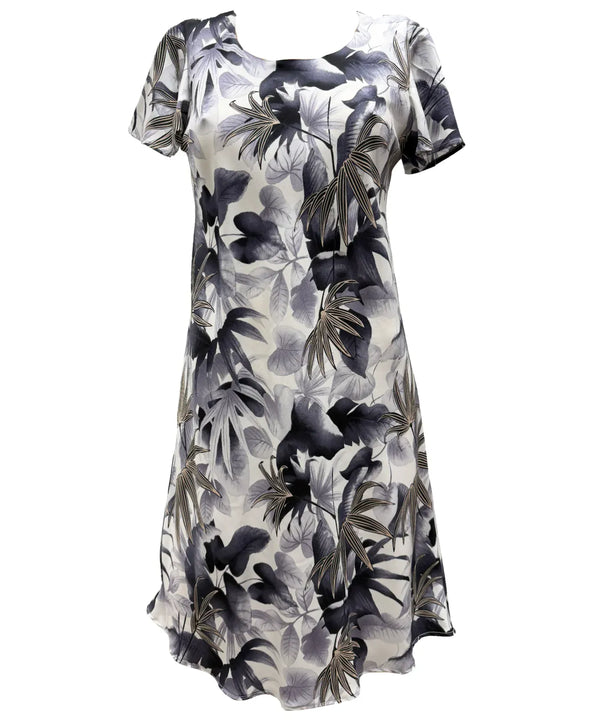 Shadow Monstera Hawaiian Dress with Cap Sleeves
