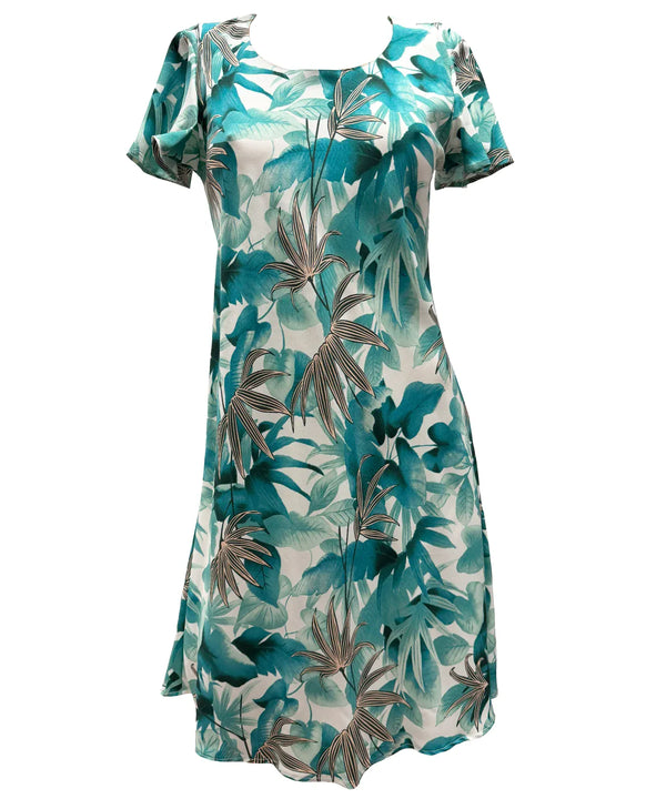 Shadow Monstera Hawaiian Dress with Cap Sleeves