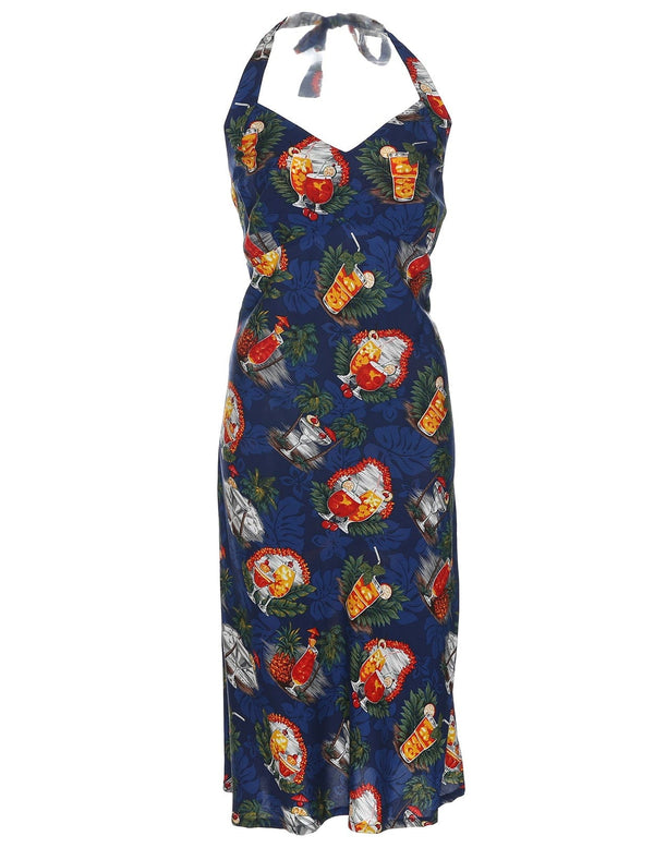 Short Halter Tie Back Dress Martini Time Navy M Hilo Hattie