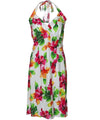 Short Halter Floral Dress Hibiscus Watercolor White