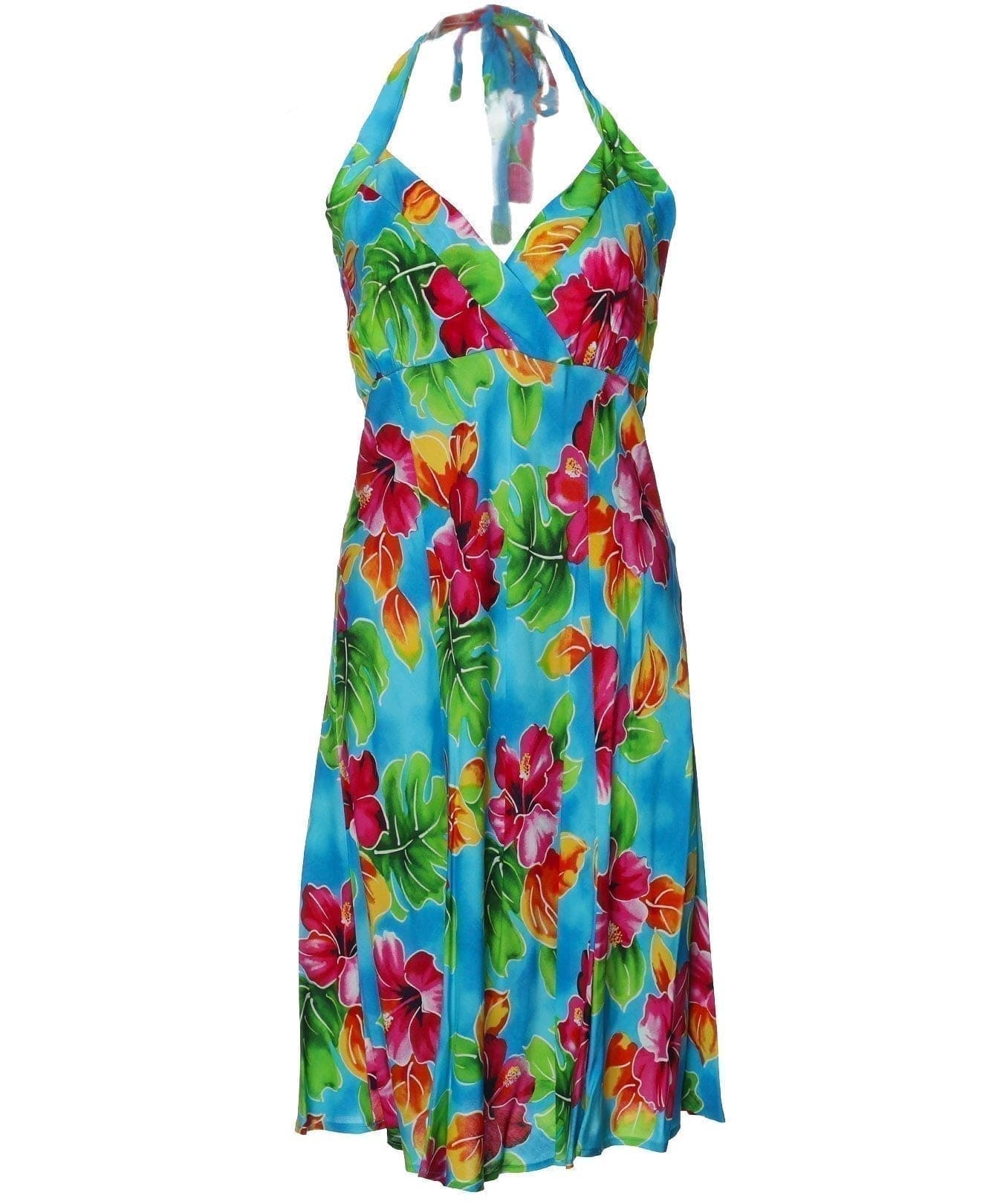 Short Halter Floral Dress Hibiscus Watercolor Blue / XS Short Halter Floral Dress Hibiscus Watercolor Blue / XS
