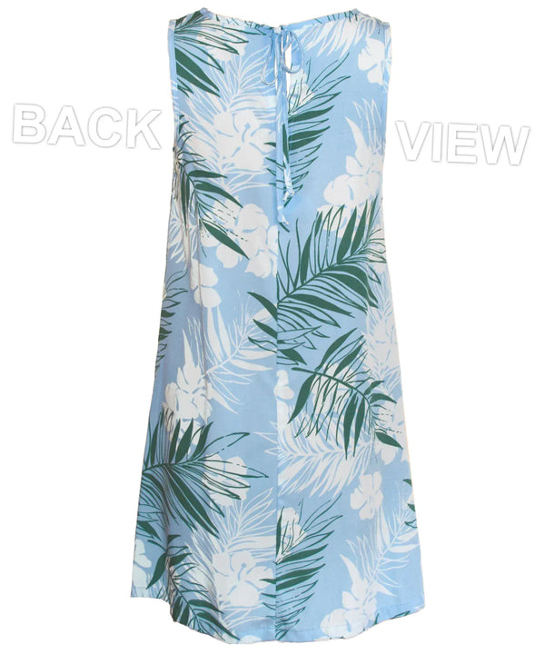 Palms Short Hawaiian Dress Sleeveless A-Line Easy Tie Back Closure